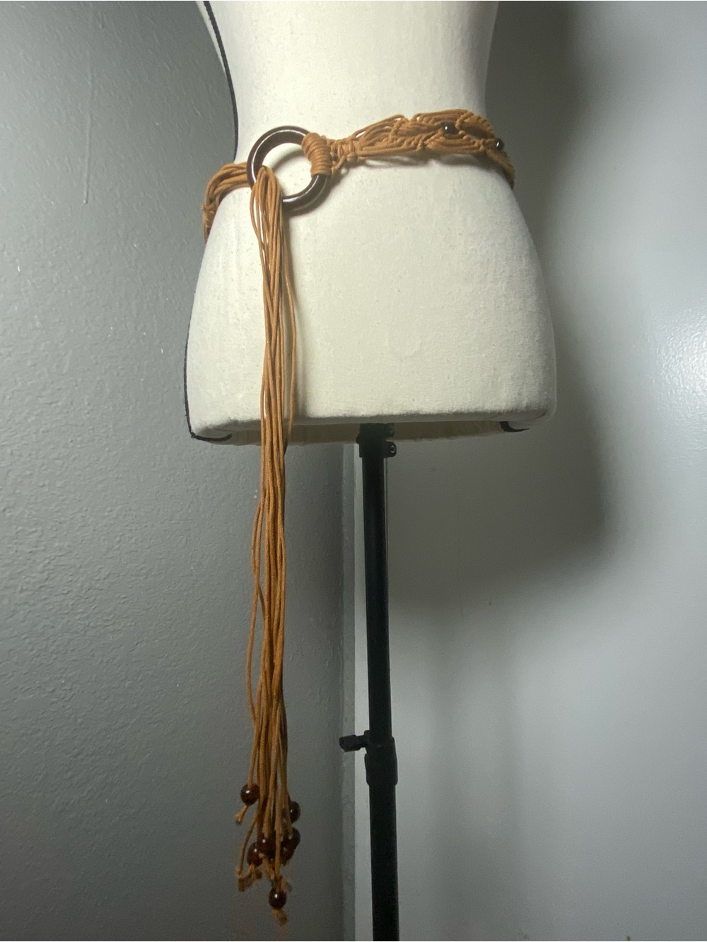 Y2K Boho Fairy Brown Wood Beaded Rope Belt One Size